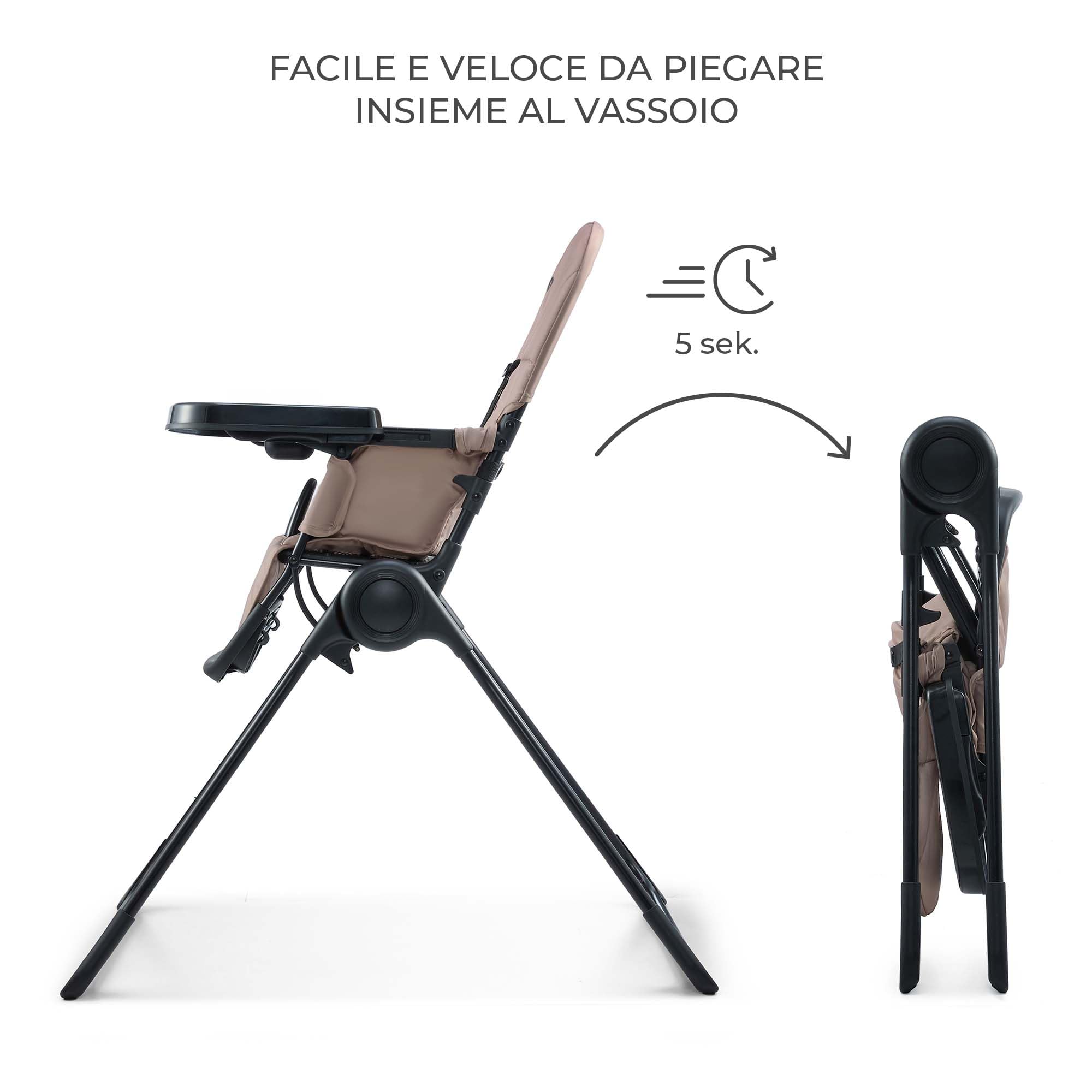 Kinderkraft BINCI Seggiolone Pieghevole Leggero con Vassoio Regolabile, Poggiapiedi e Cintura a 5 Punti, Beige