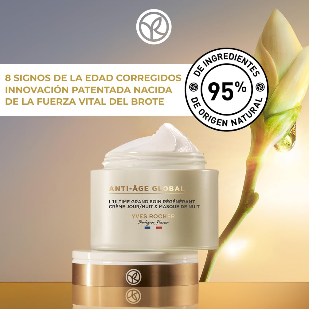 Yves Rocher ANTI-ÂGE GLOBAL - Cuidado Ultra-Intensivo Regenerador - Tratamiento Supremo Regenerante - Crema de Día/Noche & Mascarilla de Noche - 75ml