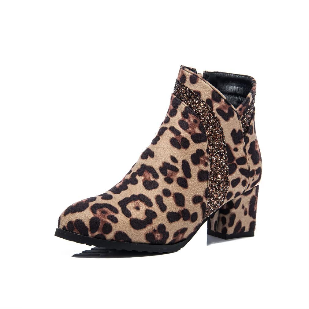 gongxifacai Woman Fashion Block Chunky Heel Ankle Booties Round Toe Side Zipper Dress Boots