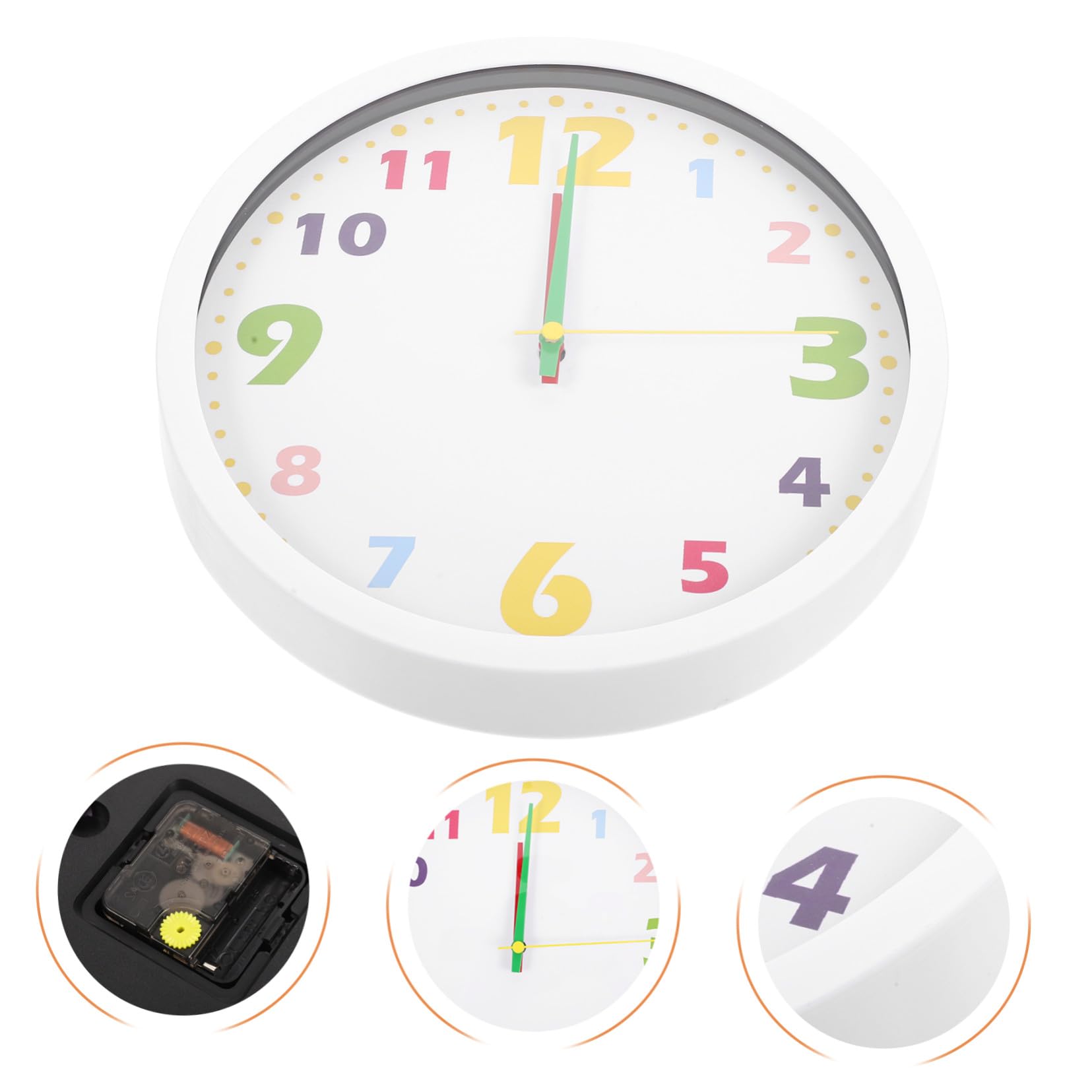 Holibanna Moderne Kinderwanduhr für Kinderzimmer und Wohnzimmer Cartoon Design Geräuschlos Einfache Installation Kunststoff und Metall Leise Lernuhr für Mädchen und Jungen