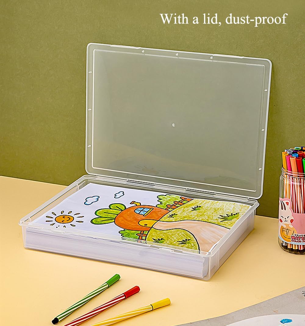 Clear Plastic File Storage Boxes with Lids for Files,Stackable File Box,File Portable Paper Case,Containers for Organizing Paper, Letters, Documents, Art Supplies (Clear-A3+A4)