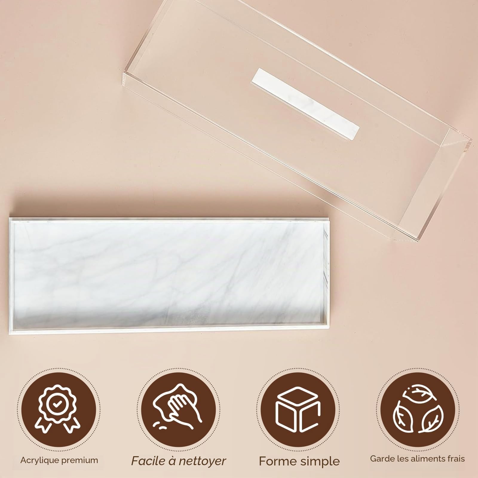 Plateau à gâteau rectangulaire en acrylique avec couvercle | Présentoir transparent pour pâtisserie, porte-dessert, rangement de gâteaux pour fête, maison, thé, fruits, fromage, blanc