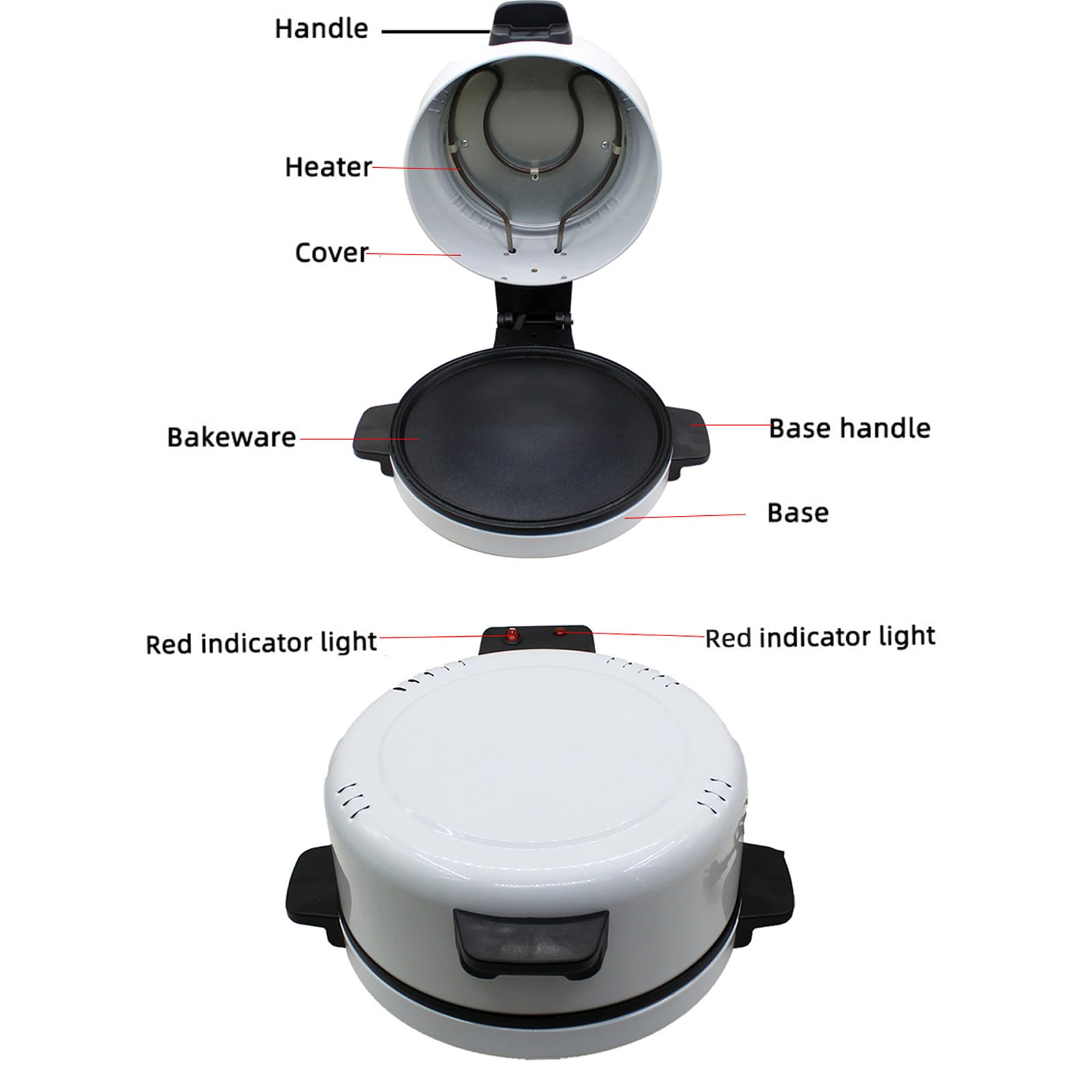 Pizzera de 12 pulgadas, tostadora portátil con control automático de temperatura, mango resistente al calor, tablero recubierto antiadherente, fácil de limpiar, horneado rápido a alta temperatura para