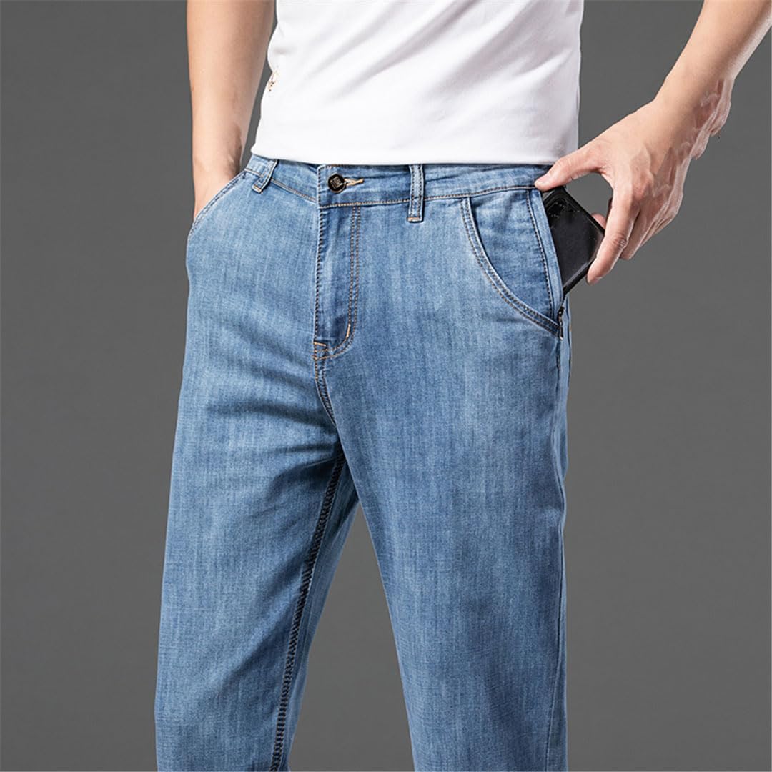 Vogrtcc Pantalones Vaqueros Rectos Relajados con Bolsillo con Cremallera para Hombre