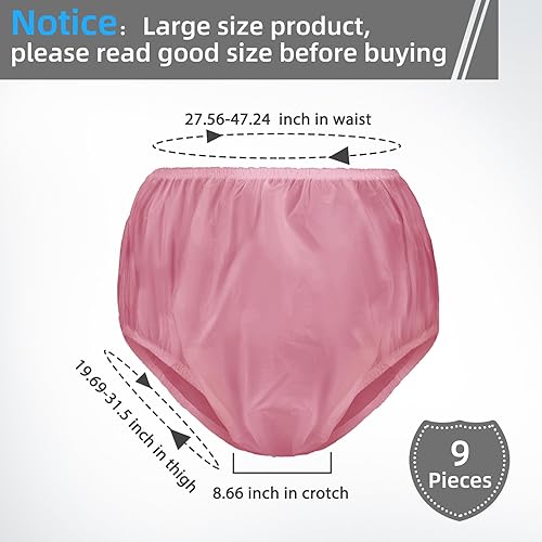 Vista 44 de 9 piezas de pantalones de plástico impermeables para incontinencia, a prueba de fugas, ropa interior para adultos (L, negro)