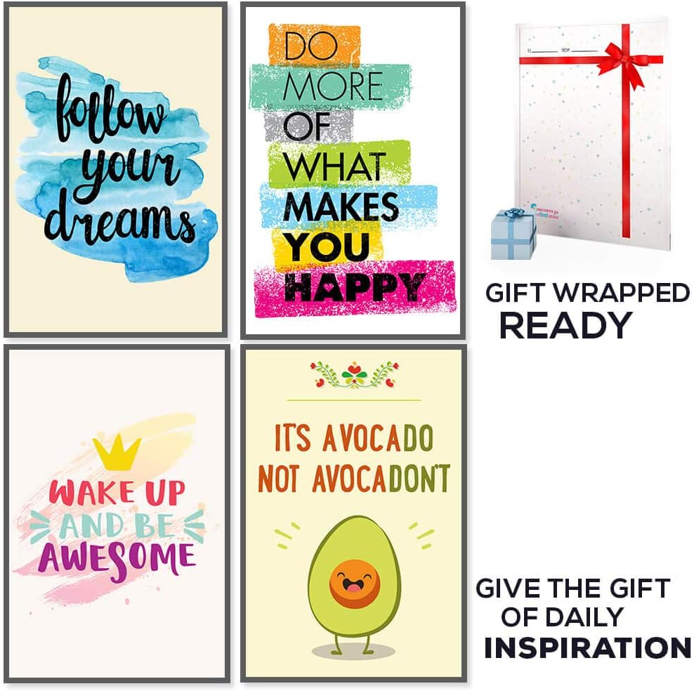 Inspirational Posters for Teens, Girls or Women - Set of 4 Motivational Wall Art with Quotes. Fun and Inspiring Bedroom Decor, Office or Classroom Artwork or School Decoration Inspiring Funny Gift