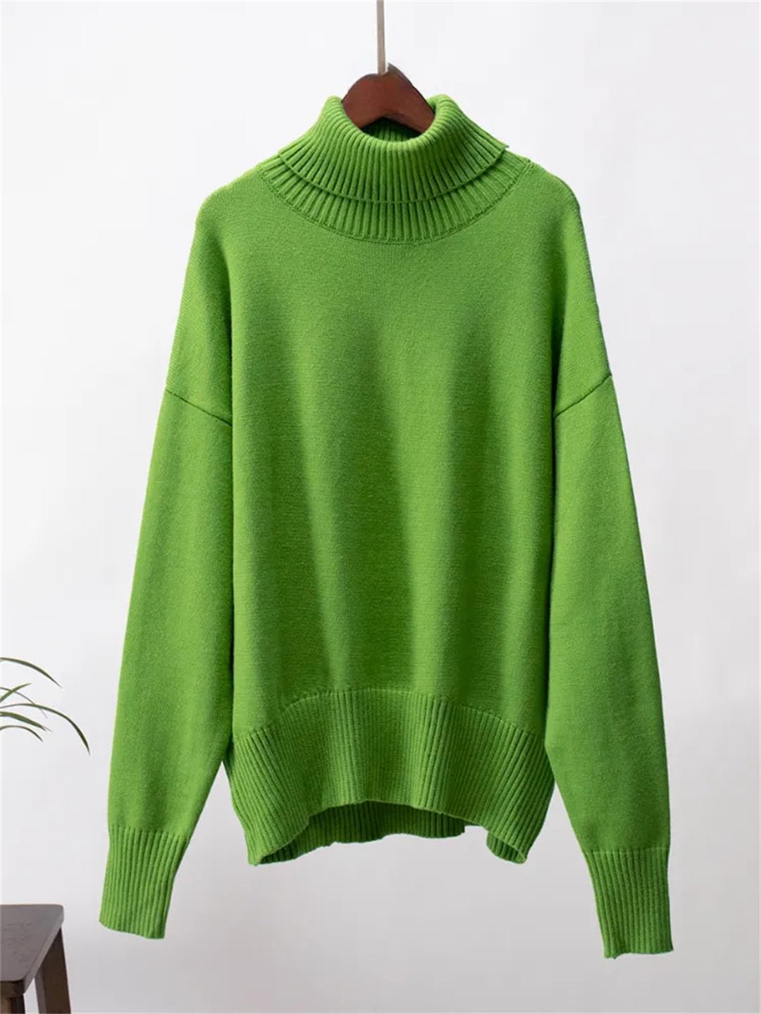 Maglione da donna a collo alto lavorato a maglia, maglione oversize