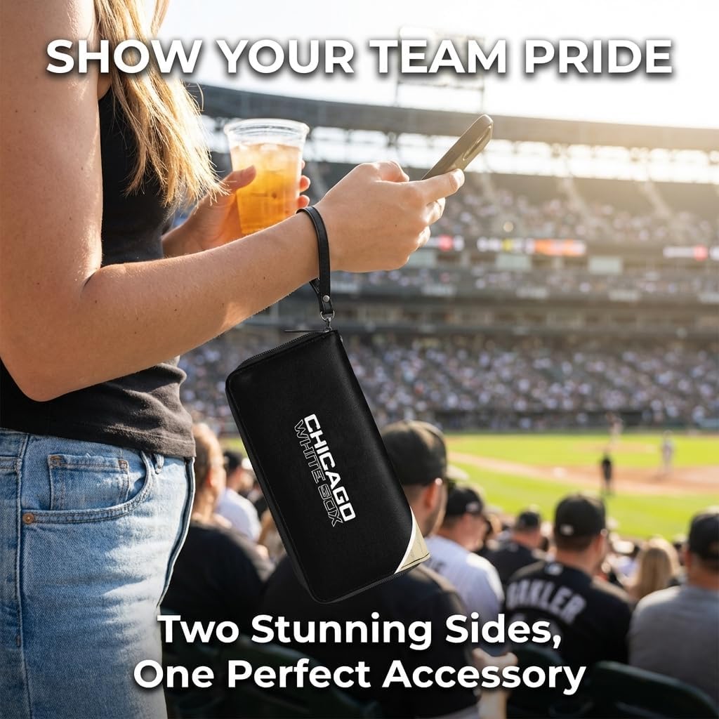 Littlearth MLB Chicago White Sox Curve Zip Organizer Wallet, Wristlet and Wallet in One, Team Color, 8 x 4 x 1 Inches