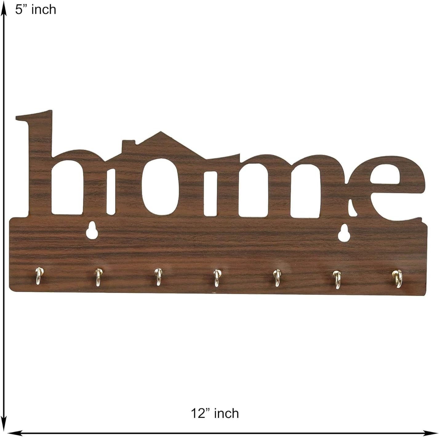 Wooden Home Key Holder Wall Mount, Dark Brown Wood, 7 Metal Hooks, Rustic Farmhouse Style, Entryway Organization