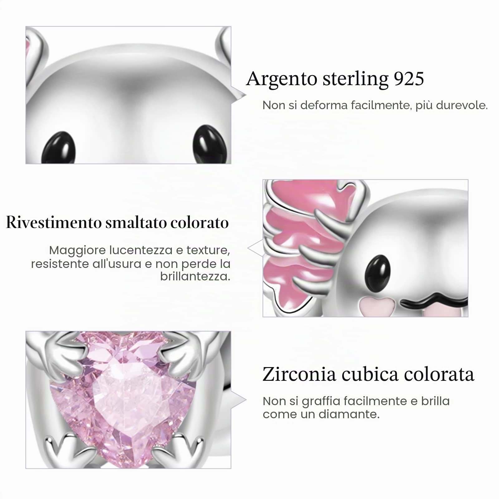 GNOCE Ciondolo a forma di cuore Axolotl messicano, in argento Sterling, adatto per braccialetto/collana per donne, ragazze, mogli, figlie