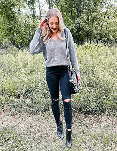 Image of II ININ Women's Fall Sweater 2024 Long Sleeve Tops Fashion Outfits Trendy Casual V Neck Oversized Pullover Sweaters