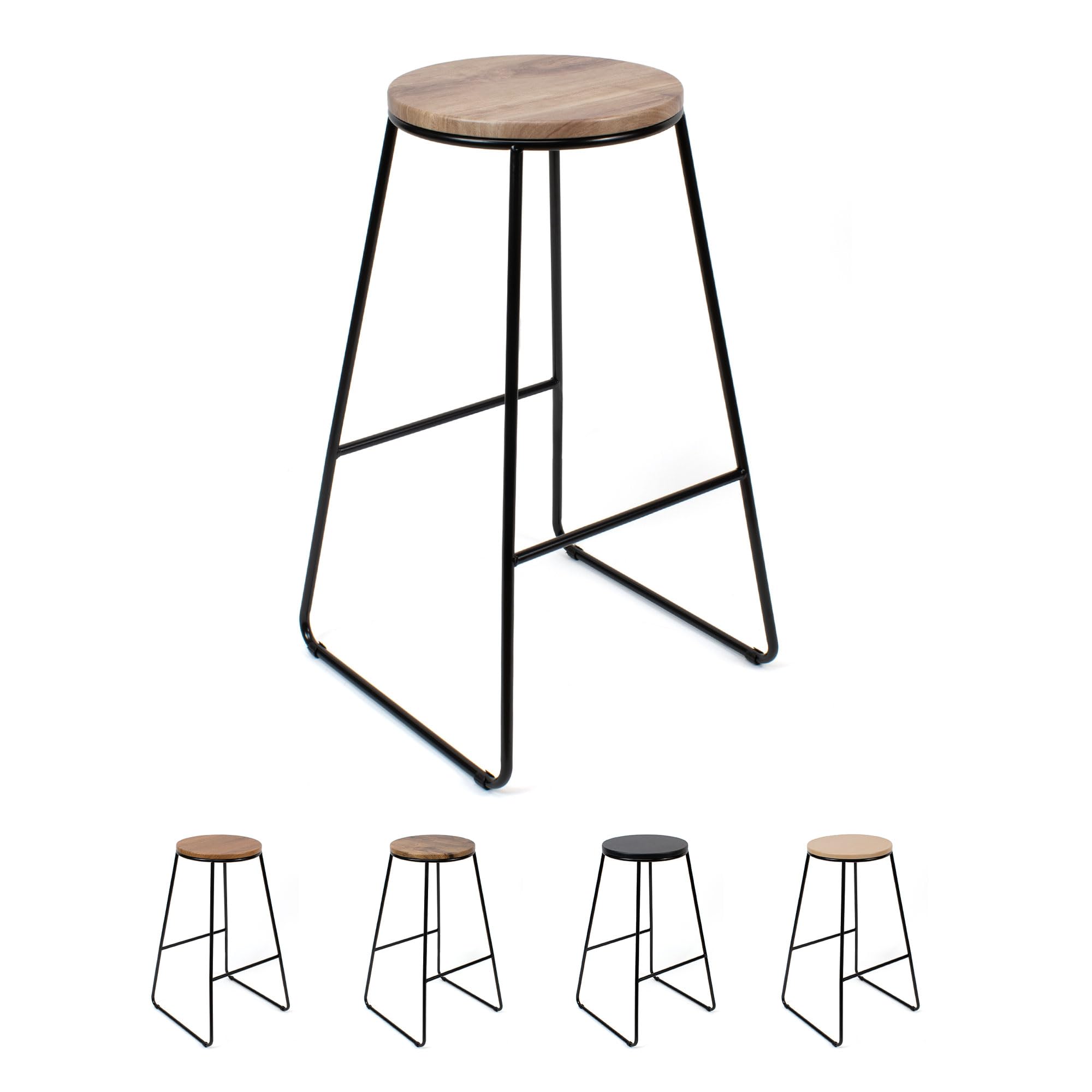 THE SECRET HOME - Taburete de Madera y Metal - Alto. 71 cm x Largo. 42 cm x Ancho. 42 cm - Color Madera/Negro - Asiento Extra para el Hogar - Ideal para Cocina (Modelo 1)