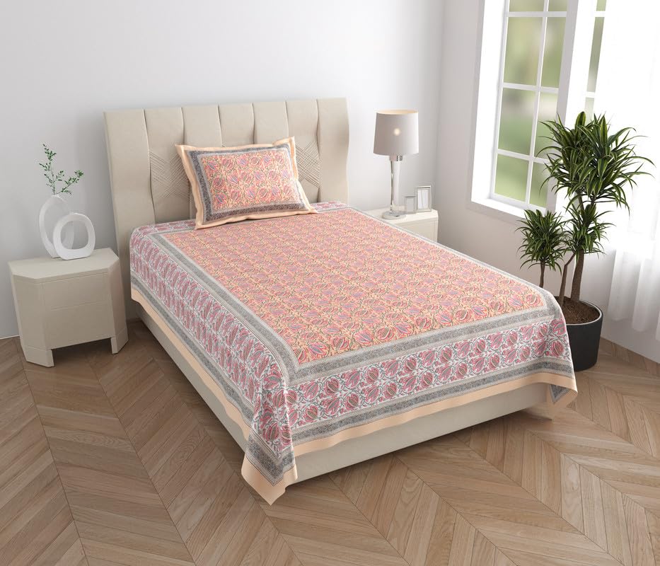 Texstylers Pure Cotton Jaipuri Single Bedsheet with 1 Pillow Cover | Bagru Print Traditional Rajasthani Design | Soft & Breathable Fabric | 60x90 Inches, Brown Printed-image-4