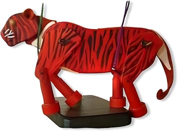 Tiger Motion-Sculpture - an Animated Wooden Marionette Figure with Display-Stand