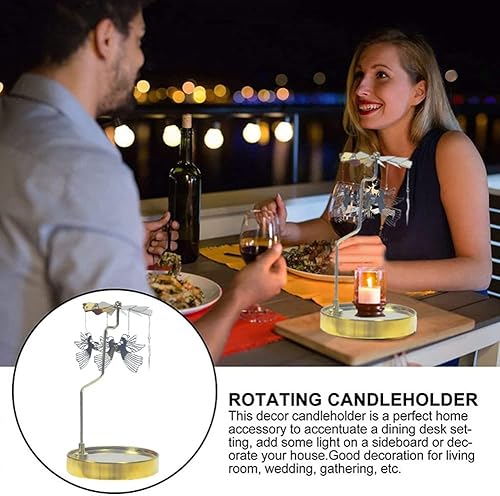 Miniatura 3 de oAutoSjy Portavelas giratorio con ángeles giratorios para velas de té, bandeja redonda de acero inoxidable, soporte magnético para candelabros,