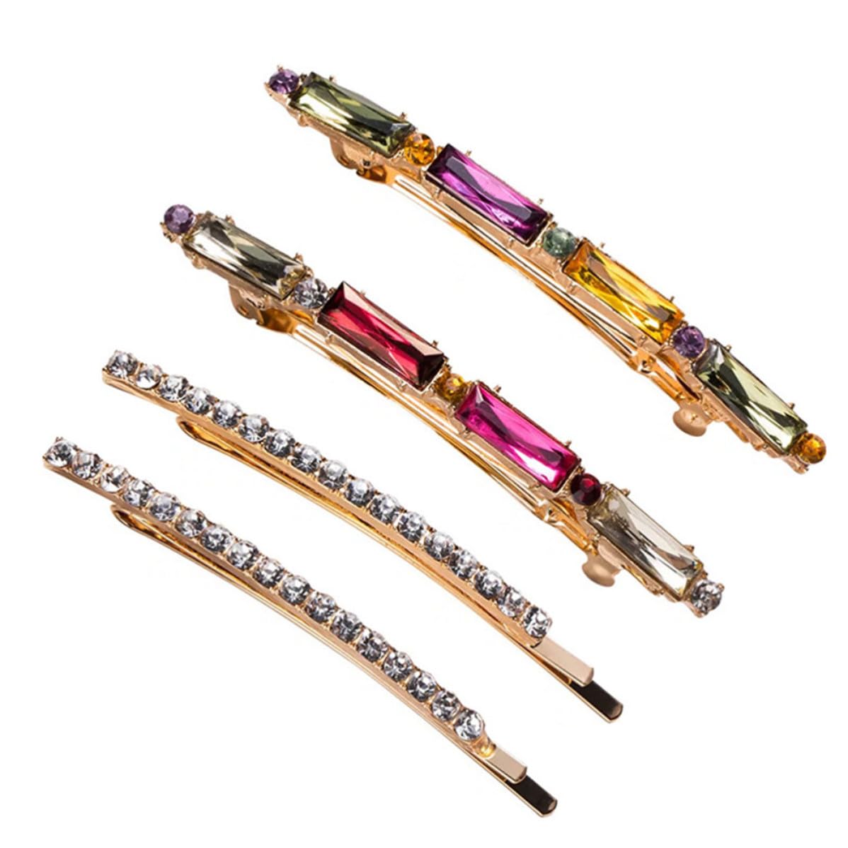 4pcs Colorful Acrylic Hair Clips Metal Crystal Bowknot Clips