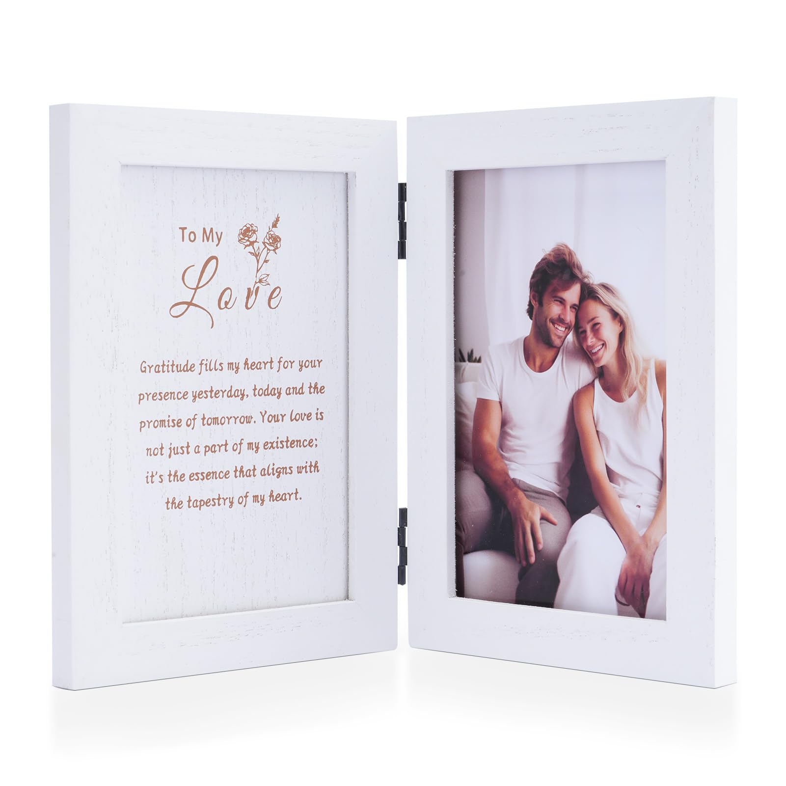 Cadre photo double 10x15cm en bois blanc Nuptio, cadeau vintage idéal de mariage