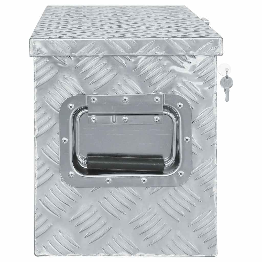 Aluminiowa skrzynka srebrna, 76,5 x 26,5 x 33 cm, z blachy aluminiowej, nierdzewna, lekka, z systemem zamykania i 2 kluczami do przechowywania narzędzi, transportu, garażu i na kemping
