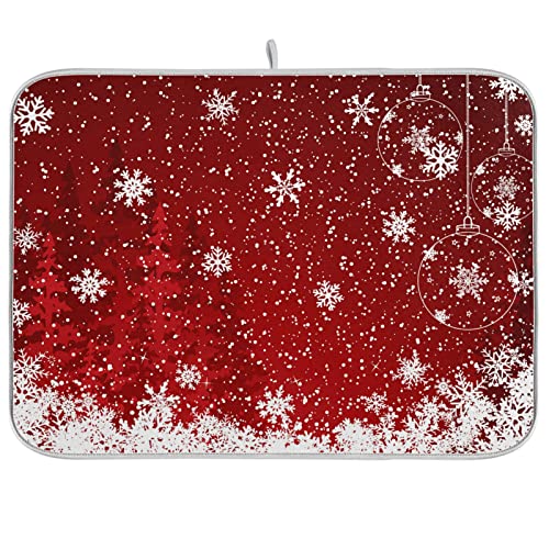 Dish Drying Mat for Kitchen Counter 18 x 16 Inch Romantic Christmas Snowflake on Red Microfiber Dish Mat Drying Pad Absorbent Dishes Pad Dish Drainer Rack Mats by ALAZA - Used condition - US$8.62