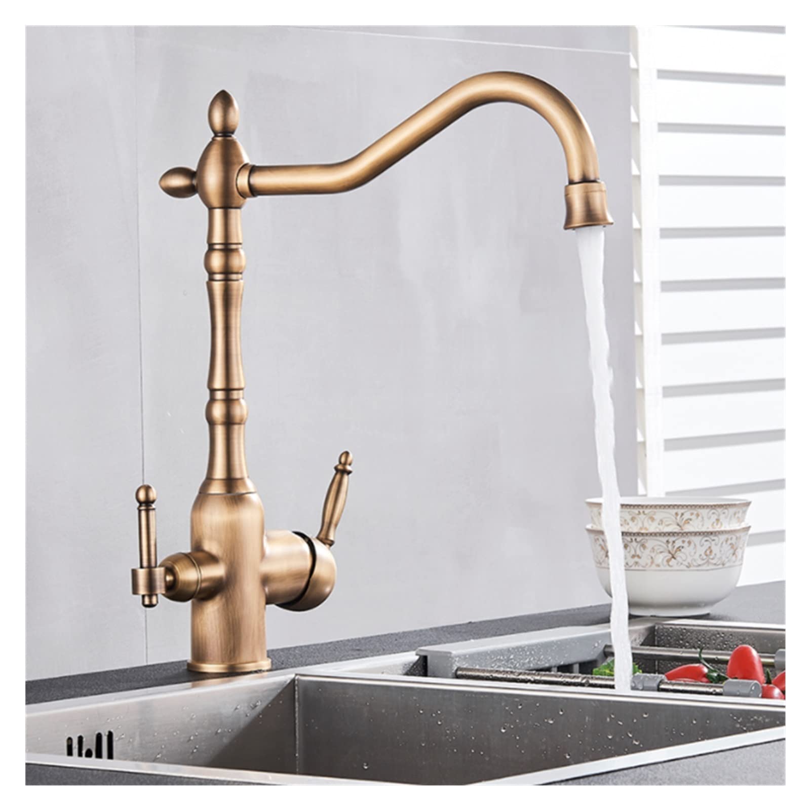 ZQFHSX Pure Water Sink Faucet - Ceramic Handles, Hot and Cold Mixer Taps, Deck Mounted
