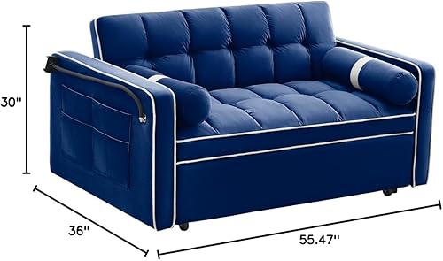 Miniatura 10 de Sofá cama convertible 3 en 1 de terciopelo para espacios pequeños, sofá cama extraíble, respaldo ajustable, almohadas lumbares (rosa)