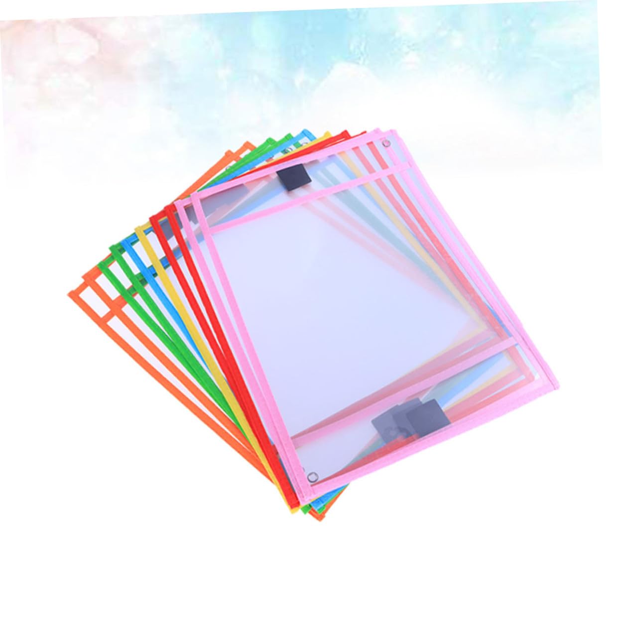 TEHAUX 24pezzi Riutilizzabili Cancellabili Secco Trasparenti su Entrambi i Lati in Pvc con Portapenne e Occhiello Angolare in Metallo Articoli di Cancelleria per Ufficio e Colore Casuale