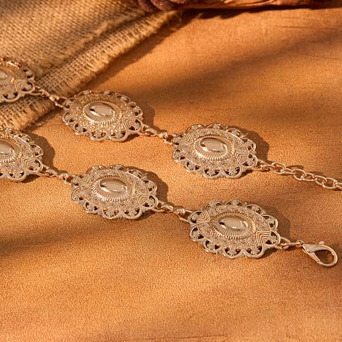 XZQTIVE Women Boho Chain Belts For Dresses Jeans Western Cowgirl Waist Links Belt Adjustable Metal Concho Belt