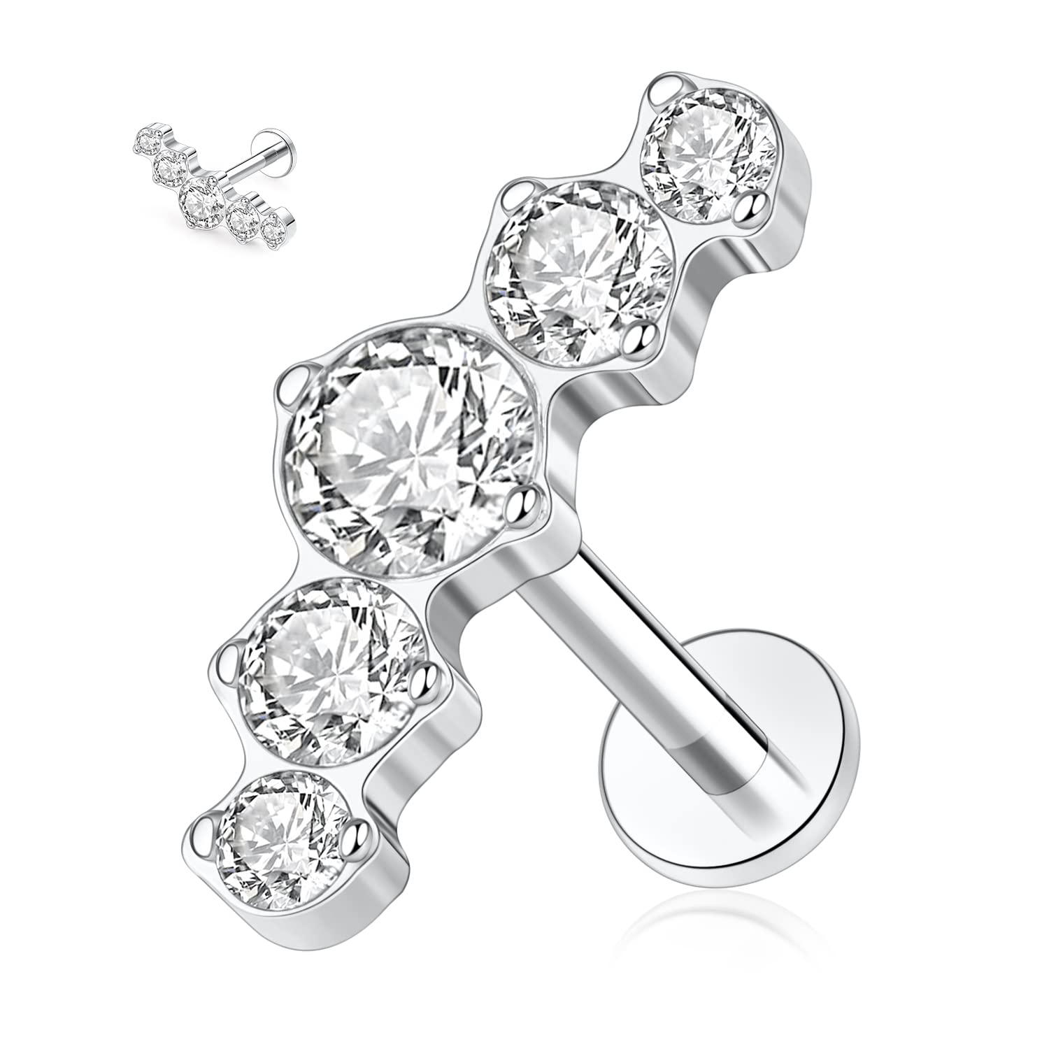 hengkaixuan 16G Titanium Labret Studs - Internally Threaded Flatback - Unisex - Silver - Piercing Jewellery — view 27