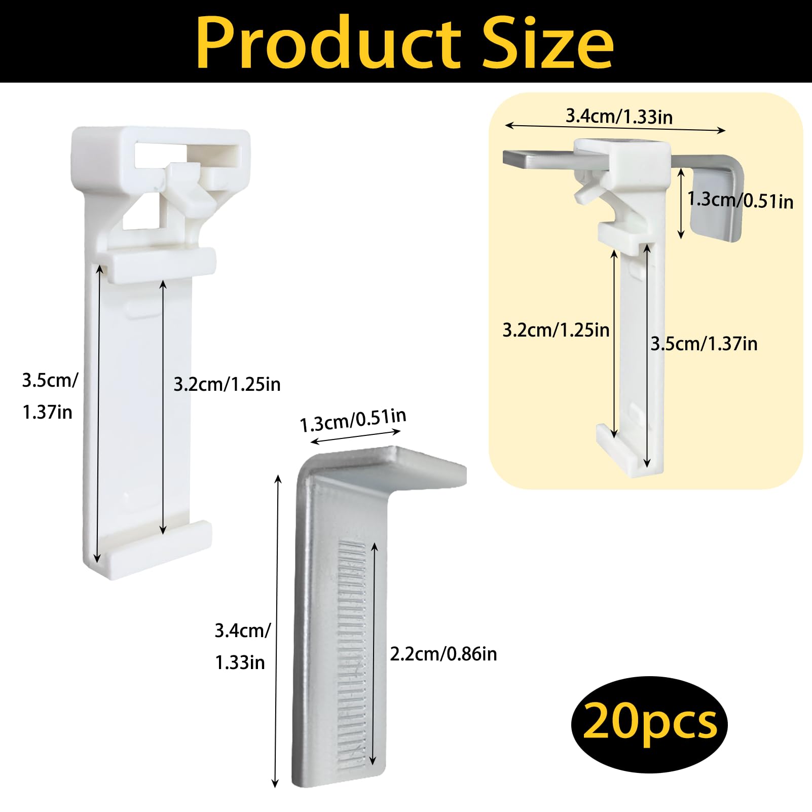 4 Pcs Morsetto Per Tenda Plissettata, Set Di Pezzi Di Ricambio Plissettato, Tende Plissettate Senza Foratura, Supporto a Morsetto Infrangibile, Spessore Massimo 20 Mm, Senza Foratura(Bianco