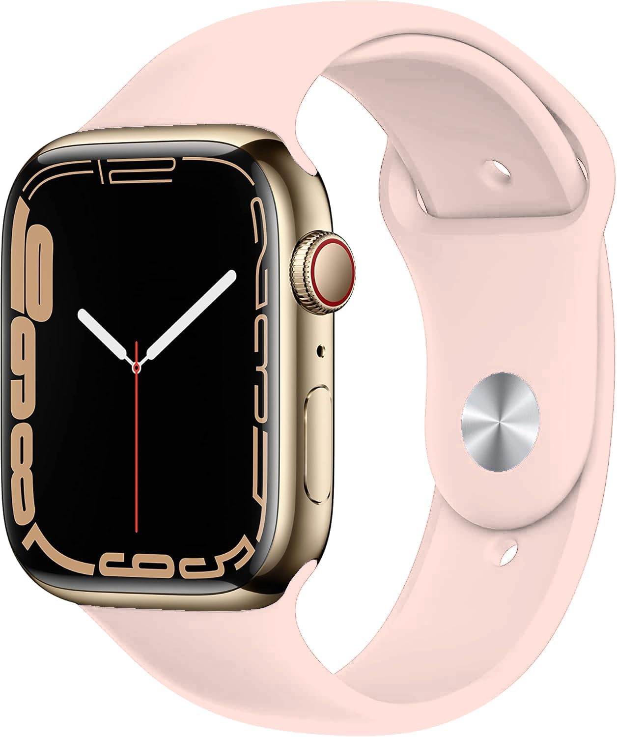 Apple Watch Series 7 (GPS, 41MM) - Gold Stainless Steel Case with Pink Sport Band (Renewed)