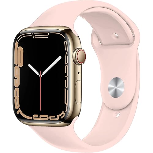 Apple Watch Series 7 (GPS, 41MM) - Gold Stainless Steel Case with Pink Sport Band (Renewed)