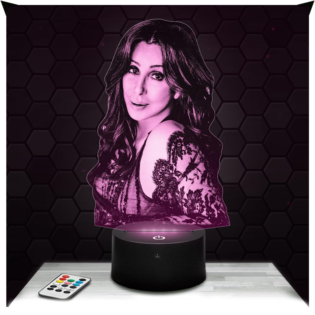 Lampephoto.fr - Cher 3D Lamp Singer Actress, Touch LED Night Light, 3D Hologram Effect, Christmas Birthday Gift Idea for Men Women, Bedroom Decoration Object