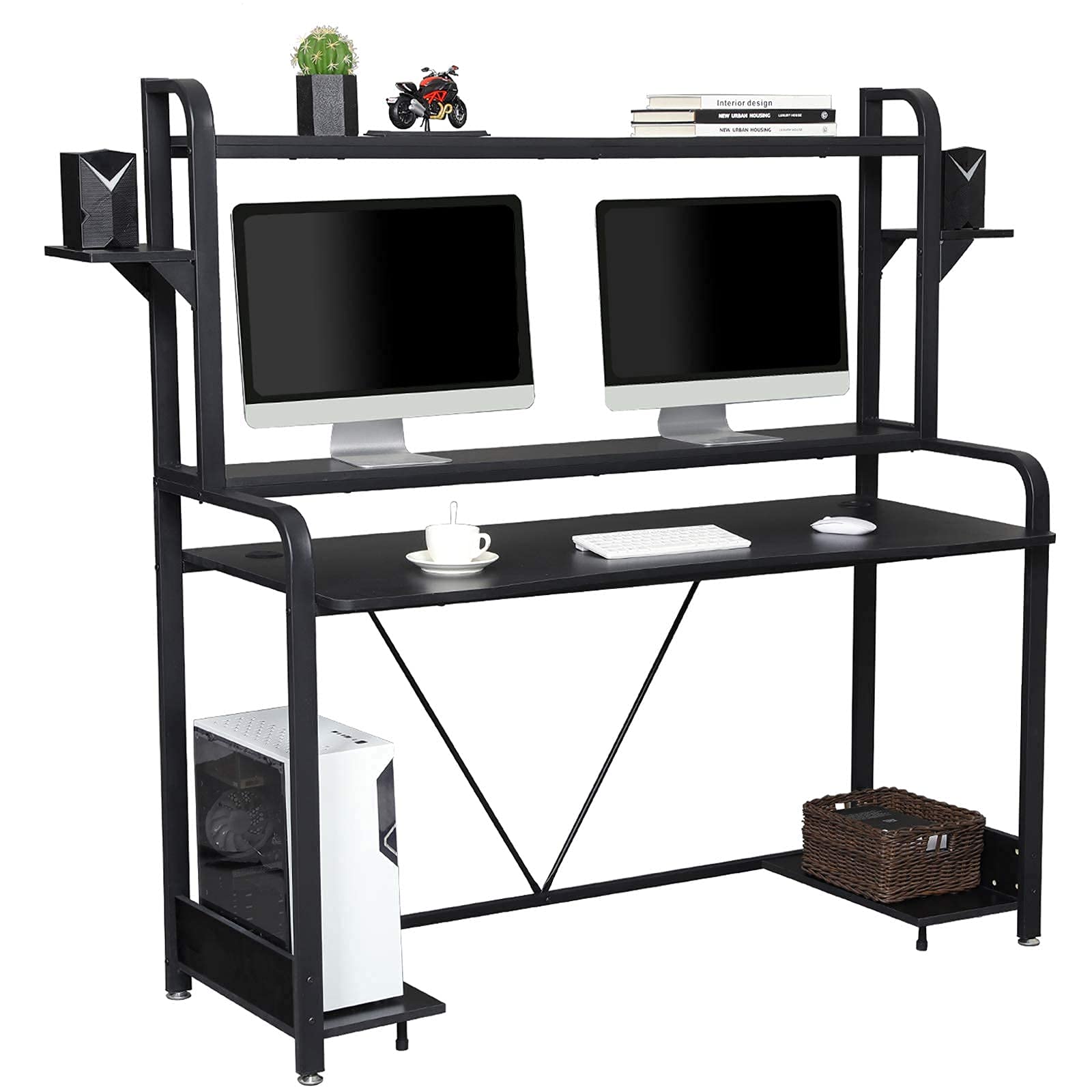 Sedeta Gaming Desk with Shelves and Hutch, 55'' Computer Desk with