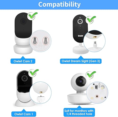 Miniatura 2 de Soporte de clip flexible compatible con Owlet, Motorola y otras cámaras de monitor de bebé con orificio roscado de 1/4 sin herramientas ni daños en