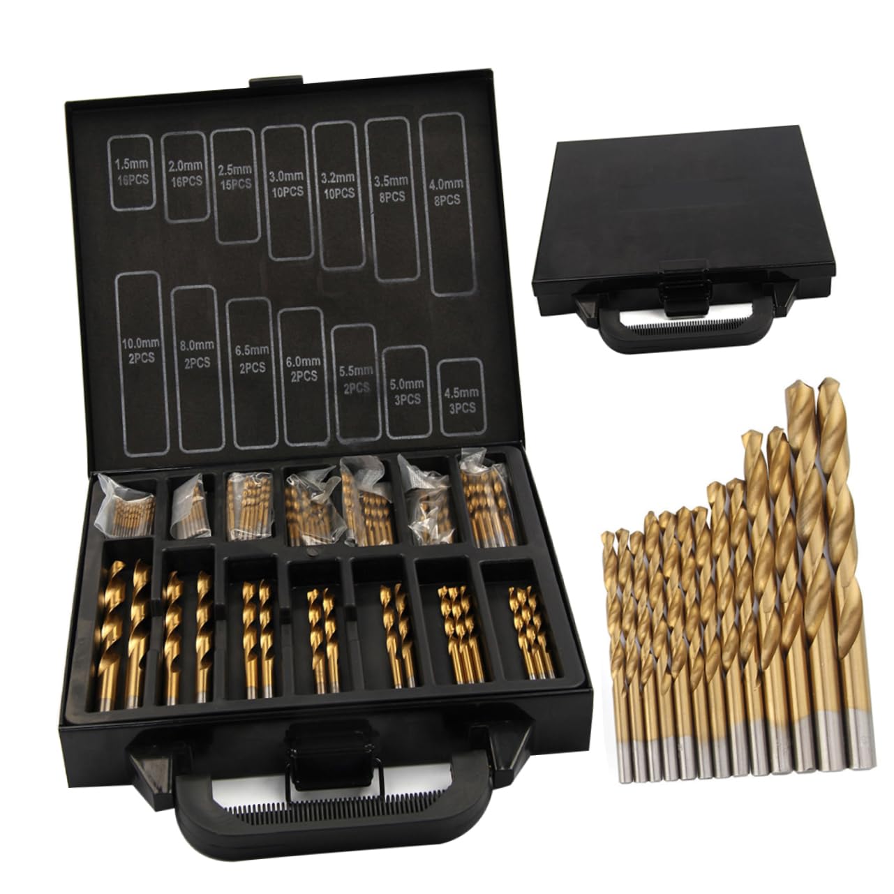 Veemoon Set Di Punte Da Trapano Con 99 Punte Da Trapano Rivestite in Titanio Da 1 5 Mm A 10 Mm Per Metallo Plastica Rame E Legno