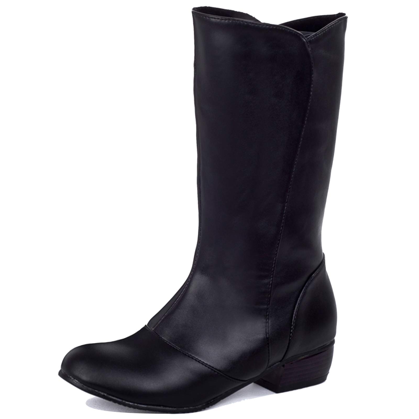 Gicoiz Women Round Toe Low Block Heels Comfy Slouch Mid Calf Riding Boots