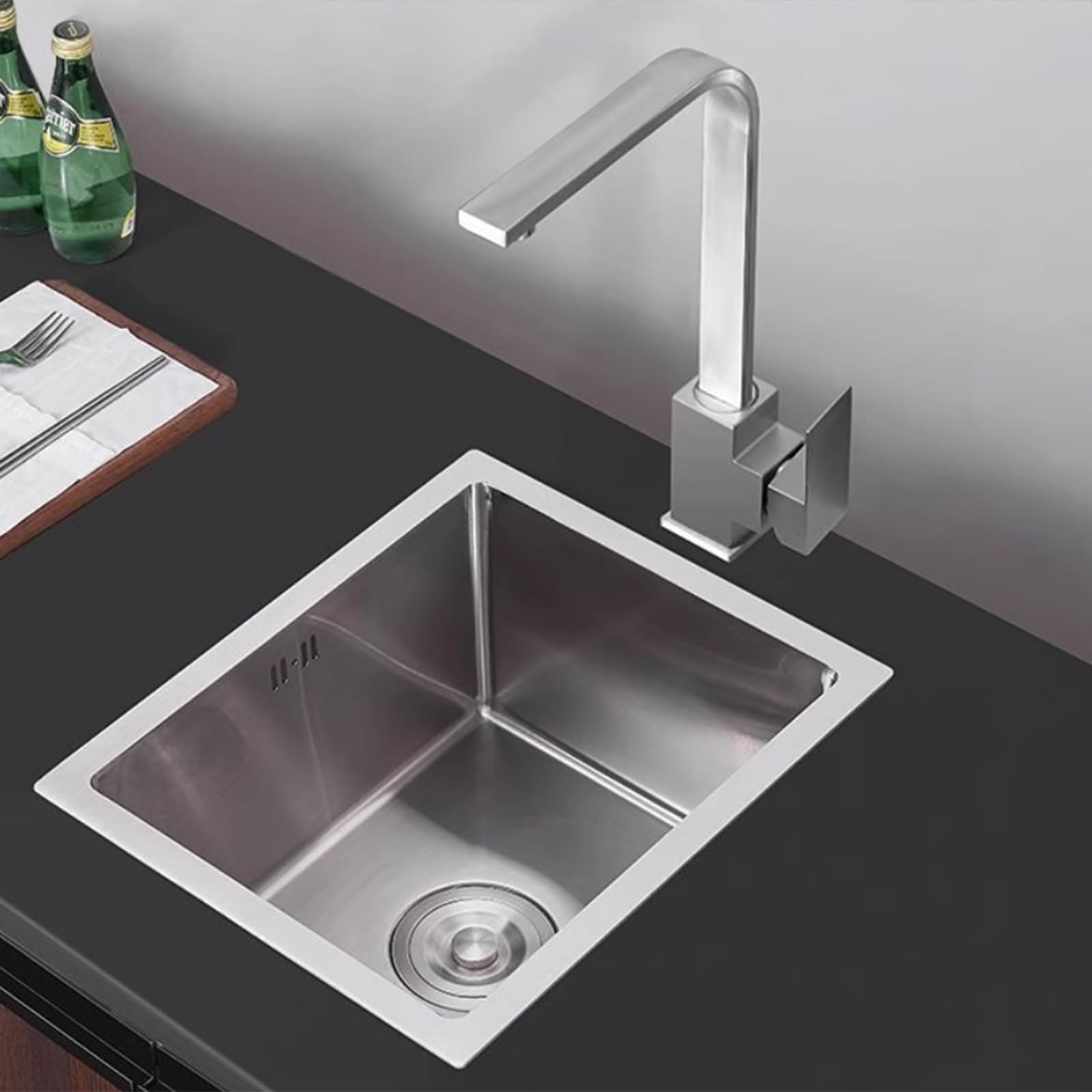 Mobiletto sottotop in Acciaio Inox Mobiletto da Cucina Piccolo con Vasca Singola e Rubinetto per Cucina con Preparazione di cibi umidi, Lavanderia (40 * 40 20 cm)