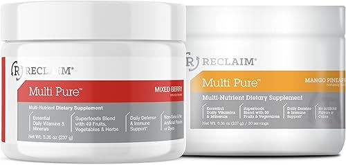 Complete Nutrition Reclaim Multi Pure - Paquete variado + agitador gratis, apoyo digestivo e inmunológico, suplemento vitamínico y mineral (30