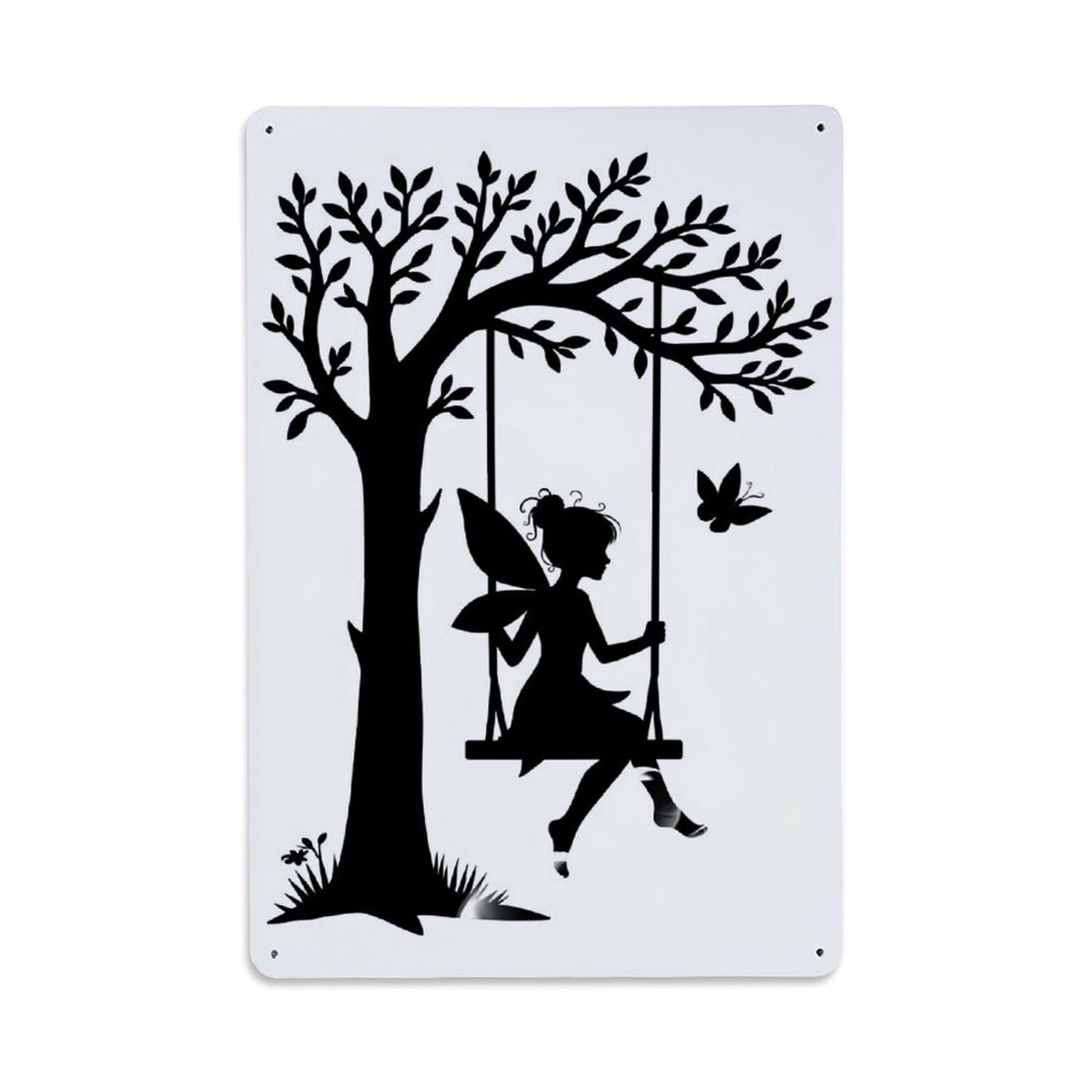 Jdfenggu Vintage Fairy On Swing Tree Butterfly Retro Metal Tin Sign, Decor Art Poster For Bar, Home, Man Cave, Kitchen, Laundry Room Gift 8X12inch