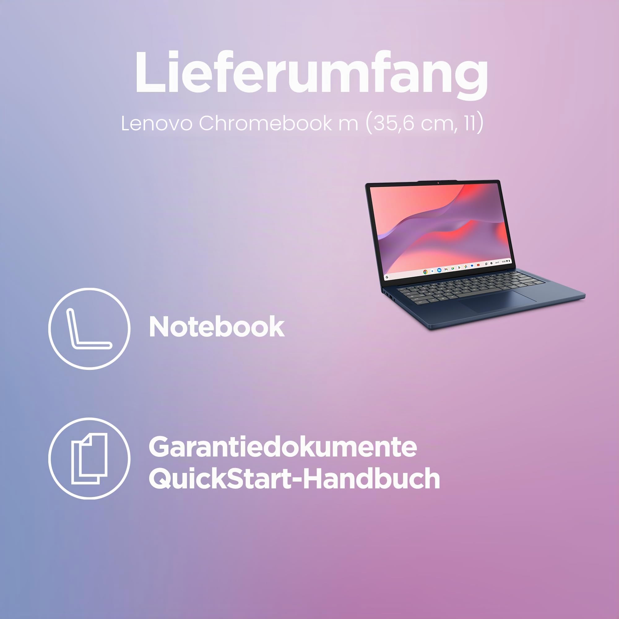 Lenovo Chromebook m Laptop | 14" WUXGA Touch Display | MediaTek Kompanio 540 | 8GB RAM | 128GB SSD | ARM Mali-G57 MC3 Grafik | ChromeOS | QWERTZ | exkl. Farbe in Cosmic blau | 3 Monate Premium Care