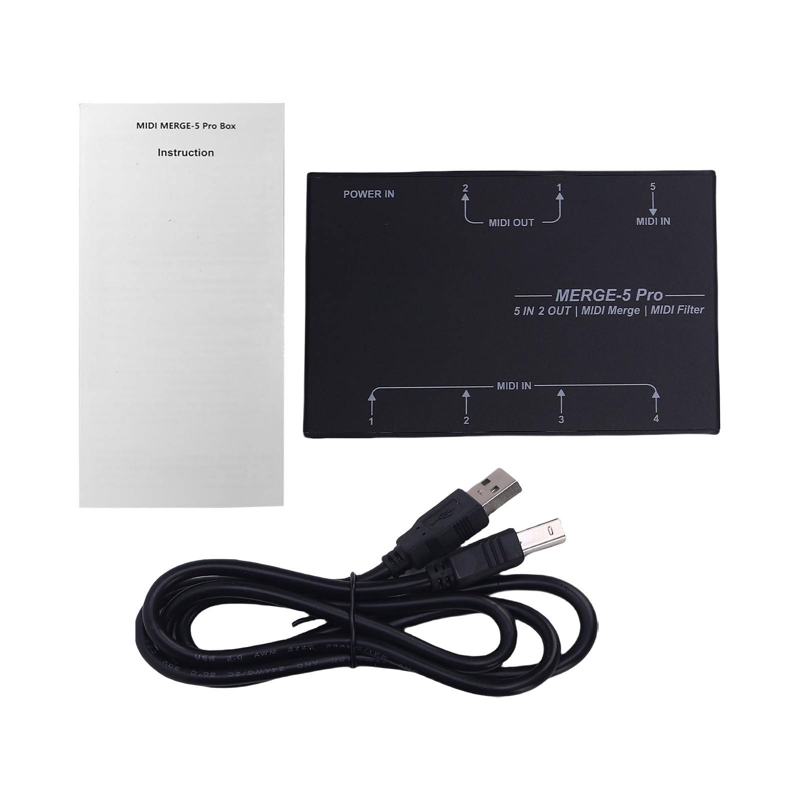 Convertitore Splitter MIDI Avanzato Box Host MIDI USB per Sintetizzatore Tastiera Pianoforte Elettronico, 5 Ingressi e 2 Uscite, Lega di Alluminio, Nero