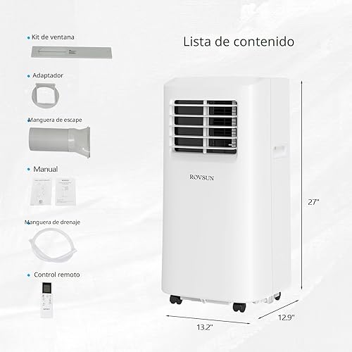 Miniatura 6 de ROVSUN Aire acondicionado portátil 4 en 1 de 13,000 BTU, calentador, deshumidificador, ventilador, para habitaciones de hasta 550 pies cuadrados,
