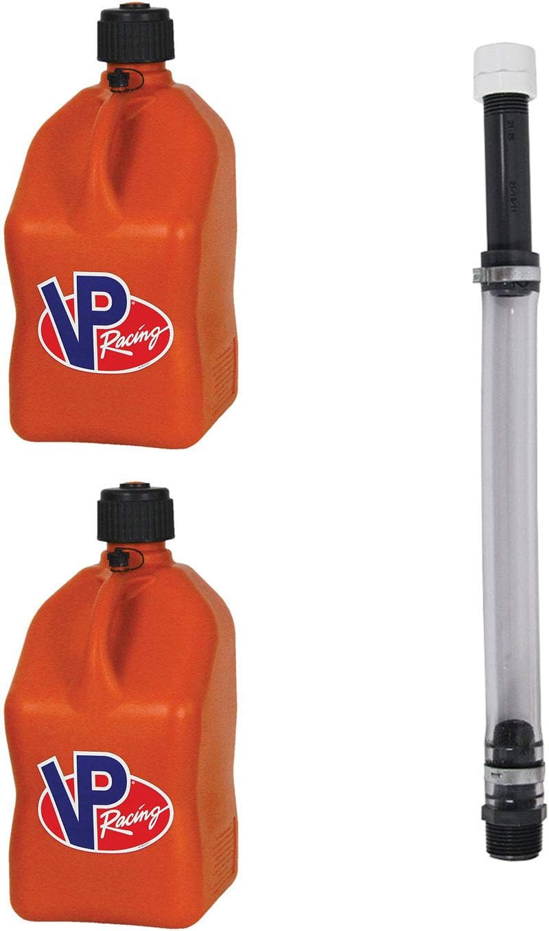 3572-CA, 5.5-Gallon Square Motorsport Jug Orange (2 Pack) w/ 14" Standard Hose (1 Pack) Close-Trimmed Cap and Neck for Tight Seal