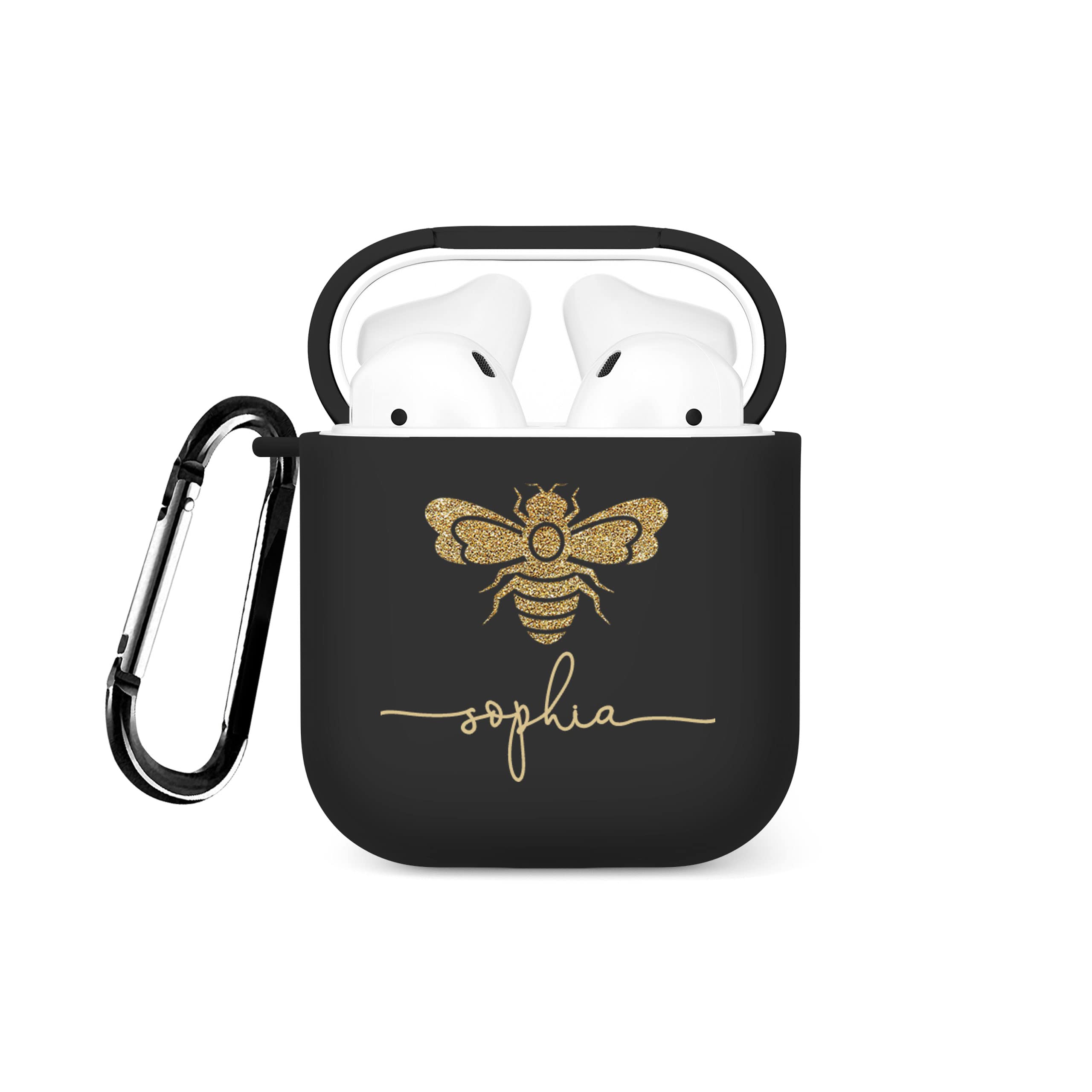 Tirita Personalised Custom Case Compatible with Apple AirPods 4th gen, Support Wireless Charging, with Carabiner, Front LED Visible [08- Rose Gold Monogram] — view 29