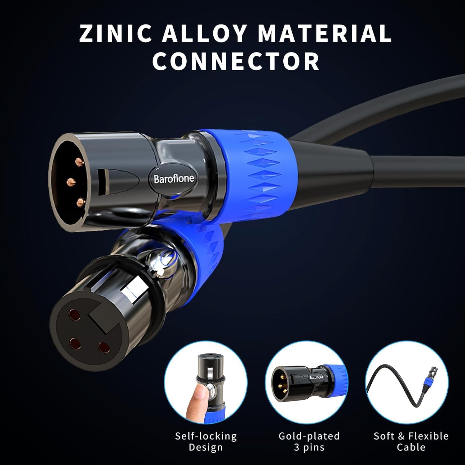 Cables XLR, cables de micrófono de 25 pies, 2 unidades, cable de altavoz XLR equilibrado de 3 pines, cable de micrófono chapado en oro macho a hembra para micrófonos, iluminación de