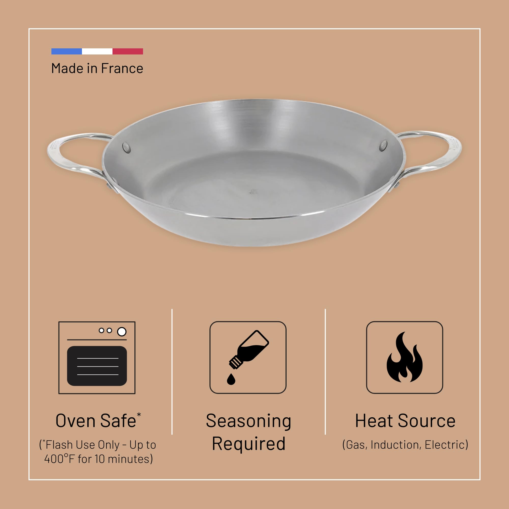 DE BUYER -5652.32 -plat a paella mineral b element 32cm | Fabriqué en France - Anti Adhérence Naturelle, Queue Rivetée et Finition à la Cire d'Abeille, Tous Feux + Flash Four