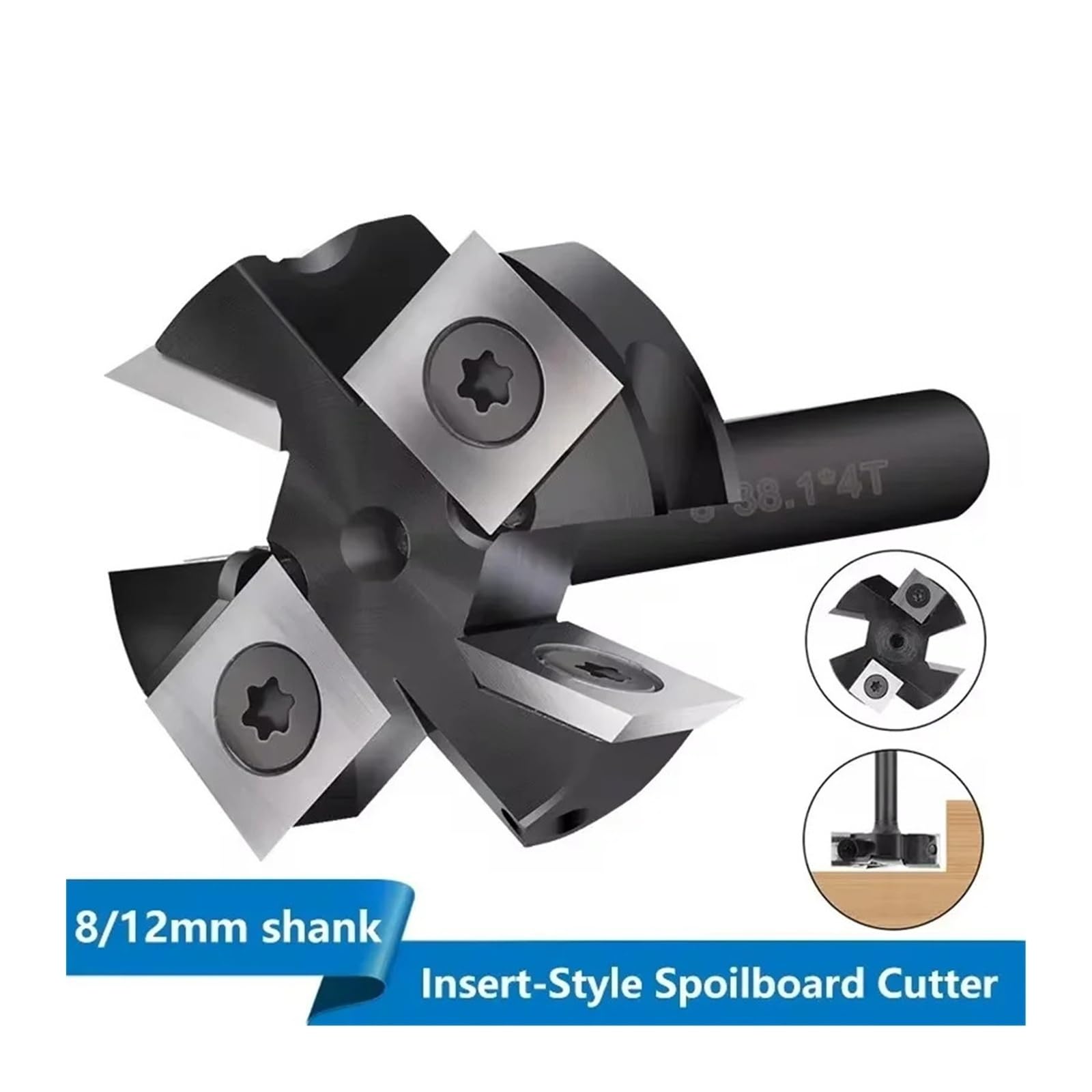 1PC Frez CNC do powierzchni spoilboardu, frez do spłaszczania płyt, trzpień 8/12 mm, płytka węglikowa, frez do spłaszczania płyt, frez do strugania drewna(8x38.1x60Lx4T)