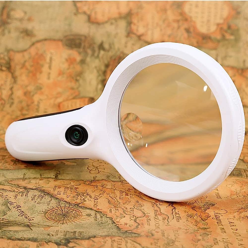 Lupa Iluminada con 8 Led, Aumento De 20X Y 30X, Ligera Y Portátil, Ideal para Lectura Y Aficiones. Incluye Paño para Lentes Y Bolsa. Color: Blanco.