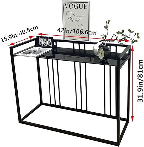 Miniatura 3 de Mesa consola de 42 pulgadas, mesa de sofá de vidrio templado, mesa de entrada moderna con marco de metal para sala de estar, muebles de recibidor,