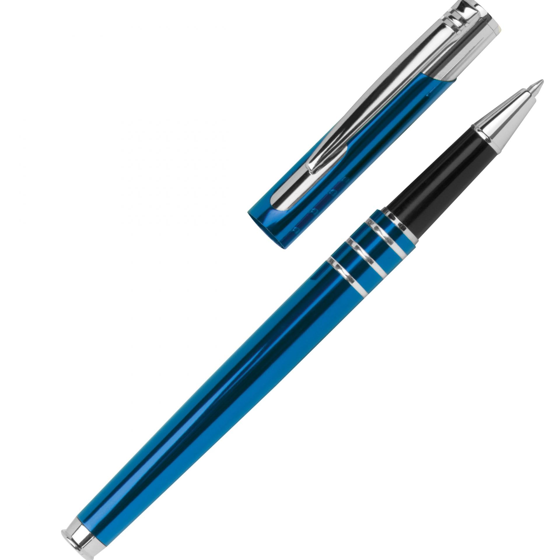 50x Hochwertiges Metall-Schreibset – Kugelschreiber & Rollerball mit blau schreibender Mine – Elegantes Design im schwarzen Etui – Erhältlich in Blau, Rot, Schwarz & Weiß